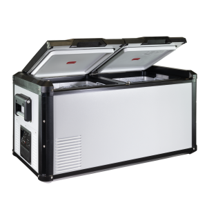 90L Metal/Plastic Dual Compartment Mobile Fridge/Freezer AC/DC - Silver With Black Trim